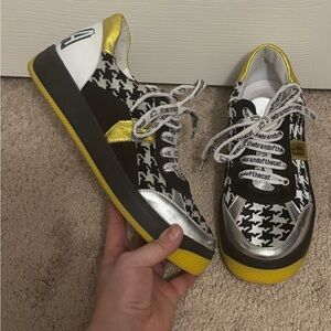 VADDIA | Women's Sneakers Black White Yellow Houndstooth‎ Sz 39/8.5